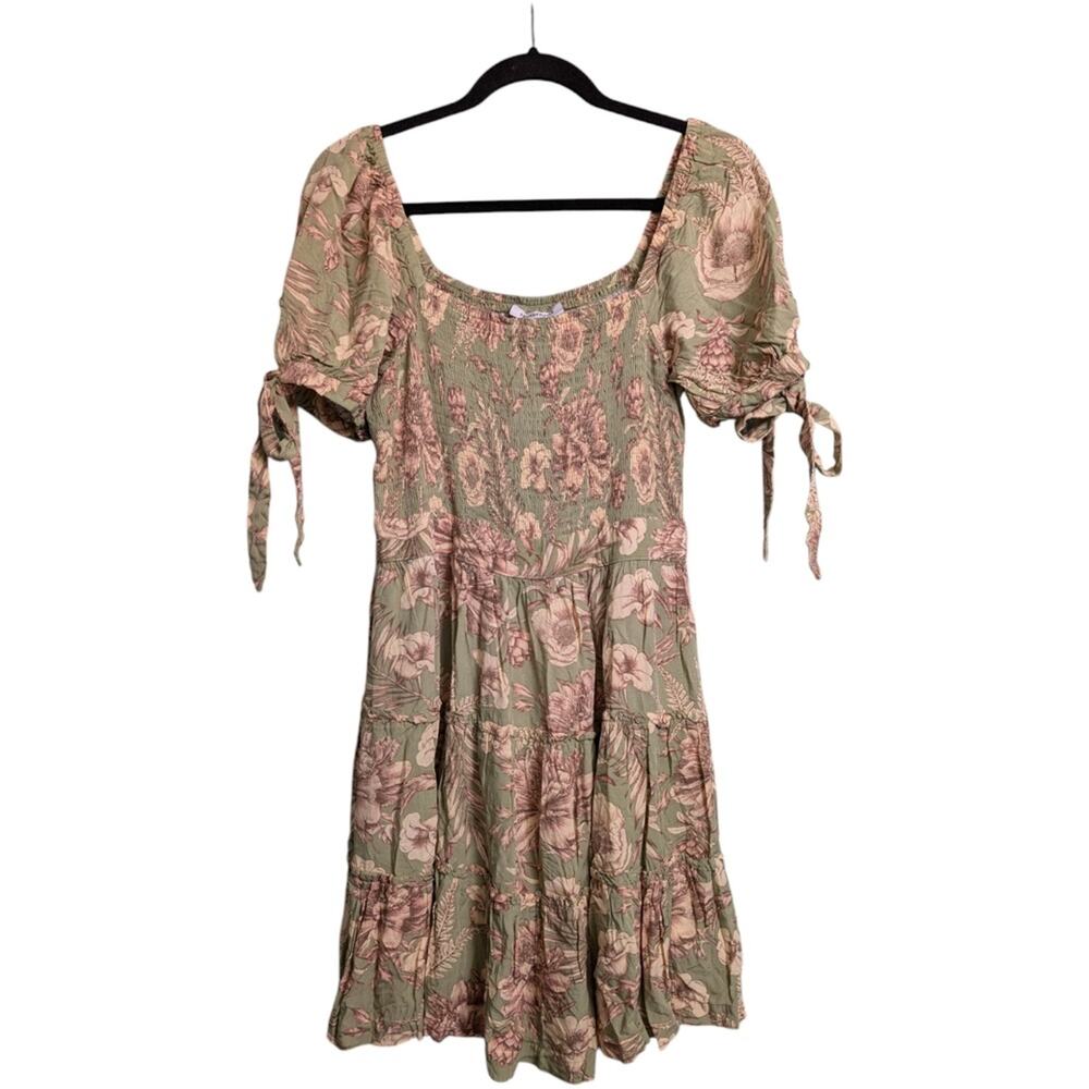 Agua Bendita x Target Multicolor Green Floral Short Sleeves Bohemian Dress M